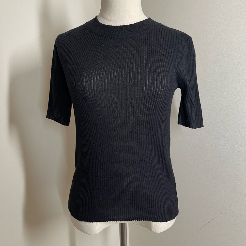 Anthropologie Nation LTD Black Short Sleeve- SZ S- Ribbed Cropped Sweater